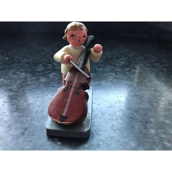 Vtg Christmas Wooden Music Angel Playing The Cello Erzgebirge Made In Germany - Picture 3 of 10